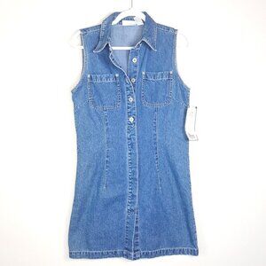NWT Vtg 90s Denim Mini Shirt Dress Sleeveless M by Bill Blass